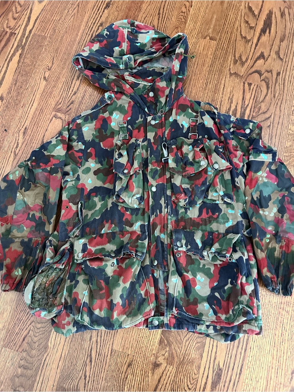 Swiss Army M70 Alpenflage Field Parka Jacket Mens EU 52 US 42 Large Camo Hooded